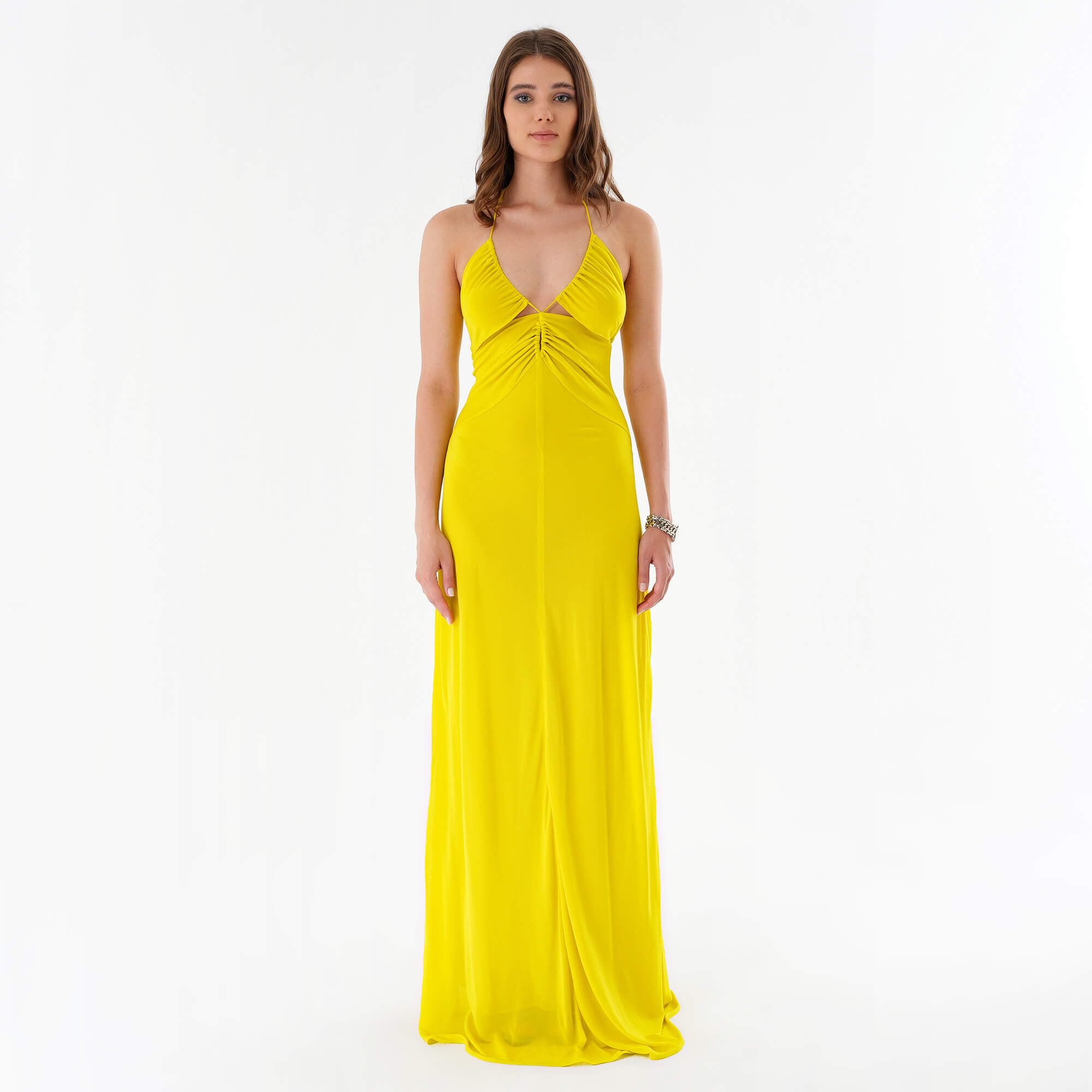 Etro - Lime Halterneck Cutout Jersey Maxi Dress IT42